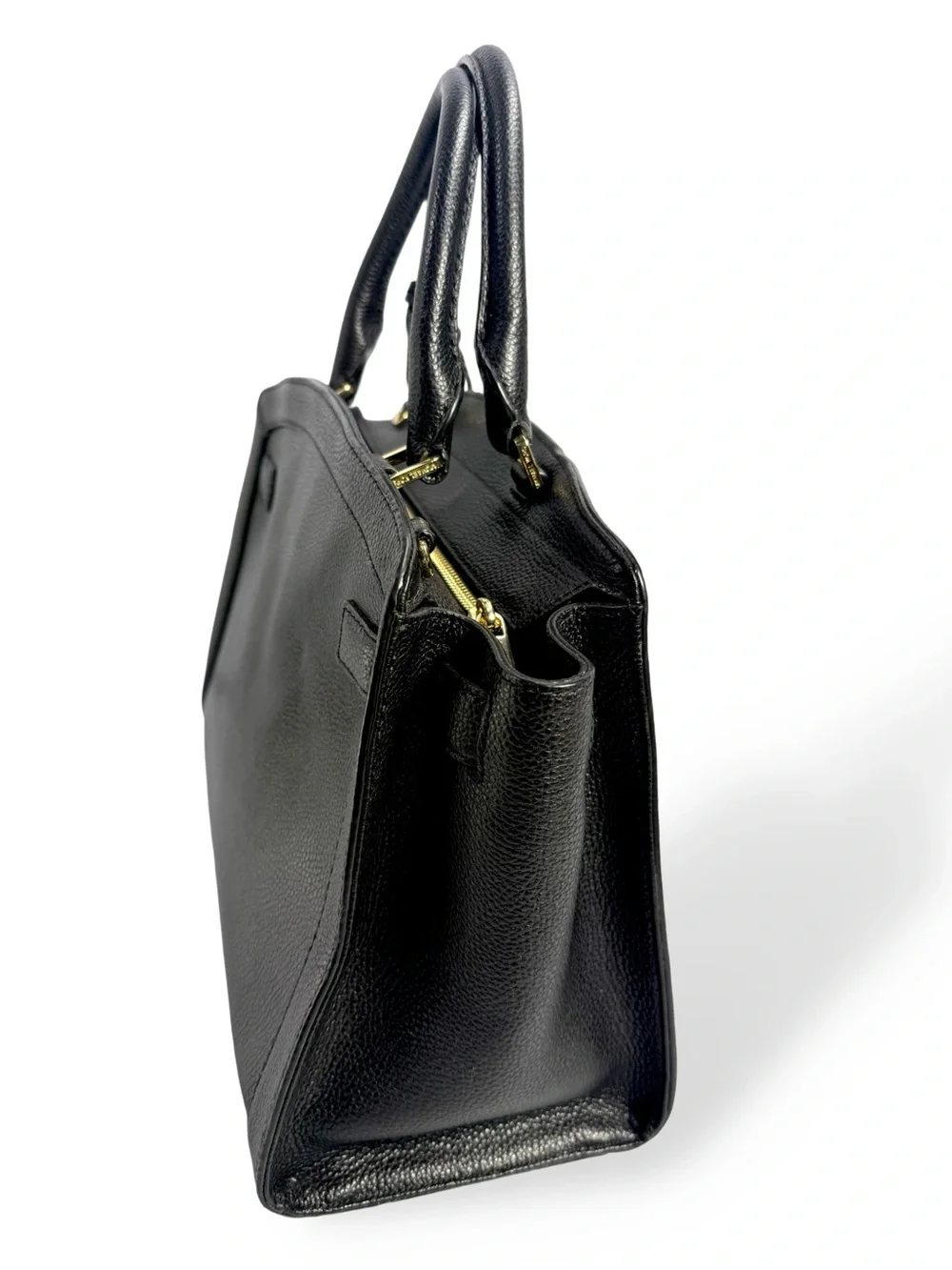 Michael Kors Black Pebbled Leather Satchel with Gold Accents